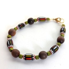 Bohemian Style Polymer Clay Wood Beaded Ethnic Festival Hippie Bracelet