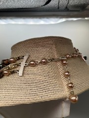 multi-strand faux pearl browns black, gold-toned beaded necklace Japan 16″ bl03
