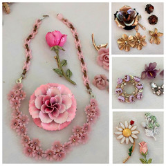 Vintage High End Flower Brooch Earring Jewelry Lot wSets Hollycraft Weiss Emmons