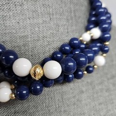 VINTAGE Multi-Strand Blue & White Plastic Beaded Bead Necklace