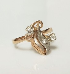 Vintage Original Number Ring Natural Diamonds Solid White/Rose Gold (585) 14K