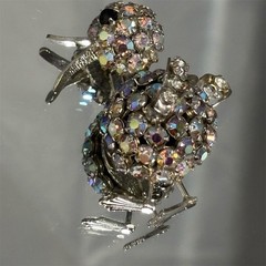 Joseph Warner Brooch Silver Tone Aurora Borealis Rhinestone Duck Bird Vintage