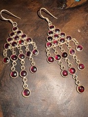 Vintage .925 Sterling Silver Grape Cluster Style Dangle Earrings Genuine Garnets