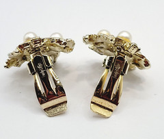 Judy Lee Leaf Leaves Wreath with Faux Pearls & Crystals Vintage Clip On Earrings