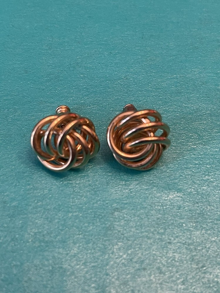 Vintage Monet Gold Tone Interlocking Round Knot Twisted Pin Back Earrings