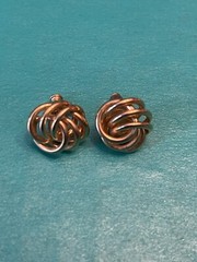 Vintage Monet Gold Tone Interlocking Round Knot Twisted Pin Back Earrings