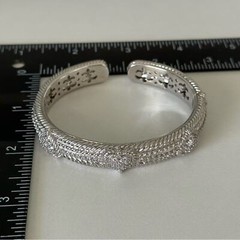 Judith Ripka Clear CZ Triple Heart Diamonique Heavy Silver Cuff Bracelet