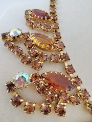 Juliana DeLizza Elster Topaz Amber Rhinestone Bib Necklace Statement Choker Rare