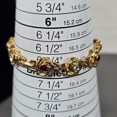 Vintage Gold-Tone Floral Bracelet W/ Whiter/Red Austrian Crystals & Original Box