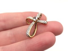 Designer PAJ Light Blue Topaz Heart Vermeil Sterling Diamond Chip Cross Pendant