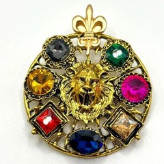 Colorful Rhinestone Lion Head Brooch Pin Gold Tone Retro Animal Jewelry