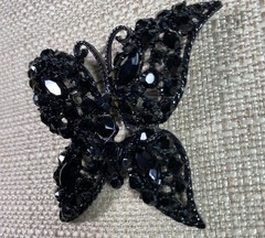 Butterfly Brooch Black Glass Stones