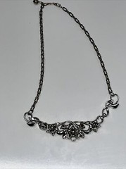 VTG Aurora Borealis Rhinestone Collar Necklace Silver Tone Floral Leaves Wedding