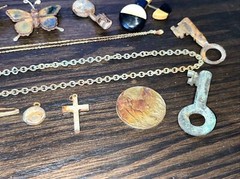Vintage Lot 17 Pieces Parts Necklace Keys Pendants Buttons Butterfly Magnets