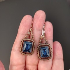 Vintage Bezalel Silver Earrings Filigree Blue Glass Jerusalem Early Production
