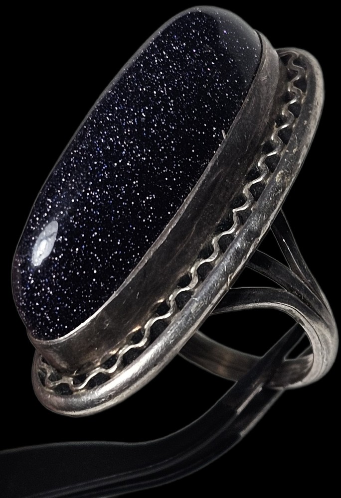 ESTATE VINTAGE STERLING SILVER PURPLE GOLDSTONE RING SIZE 6 FREE USA SHIPPING