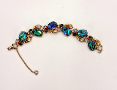 SCHIAPARELLI Parure Iridescent Peacock Blue Molded Cabochons or Lava Stones