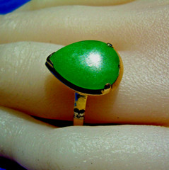 Original EARTH MINED JADEITE JADE Deco Engagement RING SOLID 14K GOLD Solitaire