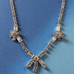 Vintage Baguette Rhinestone Statement Necklace Silver Tone Bridal Glam Hollywood