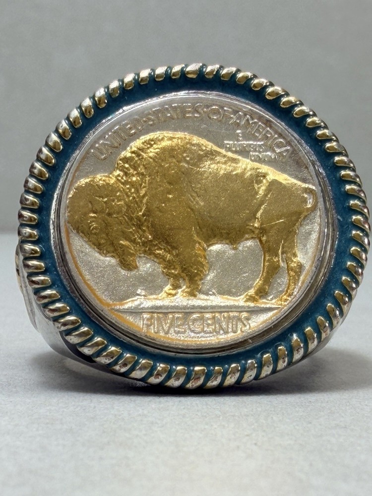 Vintage Buffalo Nickel Style Statement Ring Silver Tone Sz 11