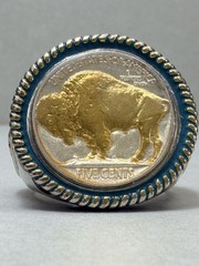 Vintage Buffalo Nickel Style Statement Ring Silver Tone Sz 11