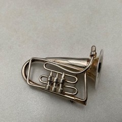 Vintage Silver Tone Trumpet Horn Brooch Music Instrument Pin Minimalist Jazz