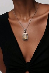 Citrine Pendant Sterling Silver Emerald Cut Garnet Necklace Gemstone Statement