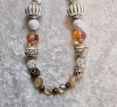 Vintage Long Graduated Topaz Cream Acrylic Porcelain Owl Beaded Necklace 26in