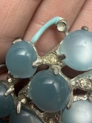VTG Blue Moonglow Pot Metal Flower Bouquet Brooch Enamel 3″ Rhinestone Art Deco