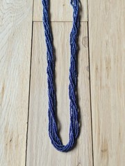 Natural Nepal Glass Seed Bead Multi Strand Necklace. Iridescent Peacock Blue 22″