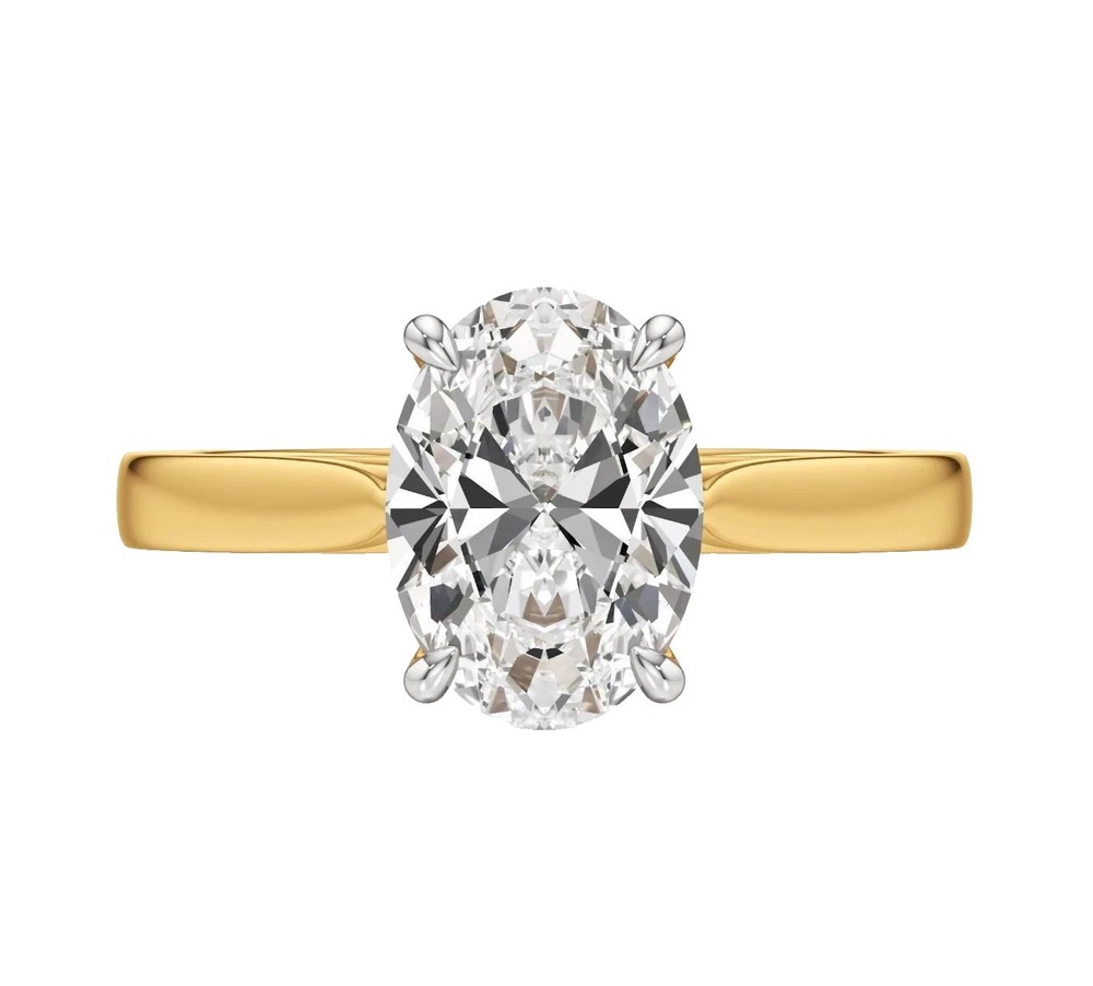 14K Yellow Gold Fn Lab Grown Diamond Solitaire Engagement Ring Oval 1.50 Carat