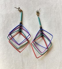 Vintage Big ’80s Colorful Geometric Pierced Dangle Earrings