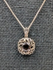 Vtg FNA Sterling Silver Round Smoky Quartz Pendant 18″ Box Necklace Earrings Set