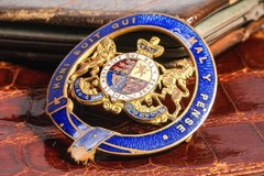 English Antique Hand Painted Enamel Royal Coat of Arms Brooch Pin Armorial