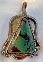 Old Pawn Sterling Silver Turquoise Southwestern Tribal Pendant signed “R”