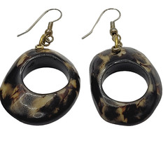 Acrylic Faux Dark Shell Irregular Circle Dangle Hoop Hook Style Pierced Earrings