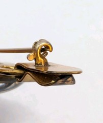 B.A. Ballou Horse Head Bar Pin Brooch Reverse Painted Essex Crystal Type 3-1/8″