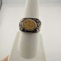 Sajen Sterling Silver Ring Adjustable Drusy Druzy Quartz Gold 925 7.75 – 9.75