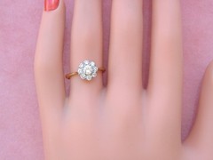 ANTIQUE VICTORIAN .49ctw TRANSITIONAL DIAMOND 18K PETITE CLUSTER RING c1900
