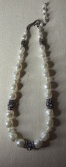 Vintage Unbranded 16 Faux Pearl Necklace with Rhinestone Accents Silver Tone