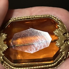 Vintage Nouveau Signed Czech Topaz Amber Glass Open Bezel Set Brooch Pin Amazing