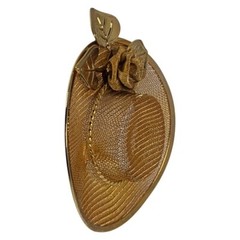 Vintage Gold Tone Sun Hat Brooch 2.5″ Pin