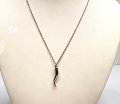 Vintage Sterling Silver AMCO Italian Horn Charm Necklace Pendant 16 inch Cable