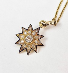 Antique Victorian GIA 19K Gold 1.21ctw Old Mine Diamond Blue Enamel Star Pendant