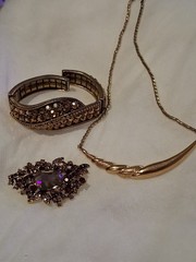 Vintage MONET Gold Collar Necklace WEISS Topaz Bracelet Smoky Rhinestone Brooch
