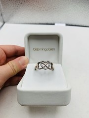 Vintage Sterling Silver Crystal Triple Interlocking Open Heart Love Size 7 Ring