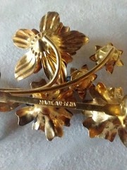 Vintage Rhinestone Enamel Floral 2″ Brooch Pin Stamped Made Austria