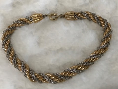 Vintage Multi-strand Gold Silver Tone Twisted Necklace 24” Bracelet 8” Statement