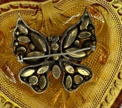 Vintage REGENCY Signed Butterfly Brooch Topaz Brown AB Rhinestone Gold Tone Pin