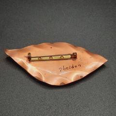 VTG Beryl Sheldon Signed MCM Copper Enamel Fused Glass Brooch Pin